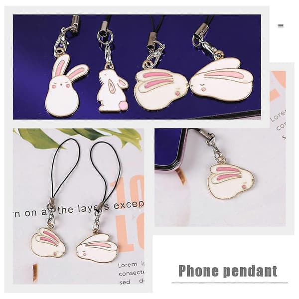 Rabbit Pendant Phone Charm Hanging Decoration with 16 Pcs for Mobile Phones