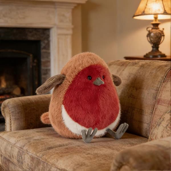 A cute red-breasted plush toy, an adorable little bird doll, soft and comfortable.