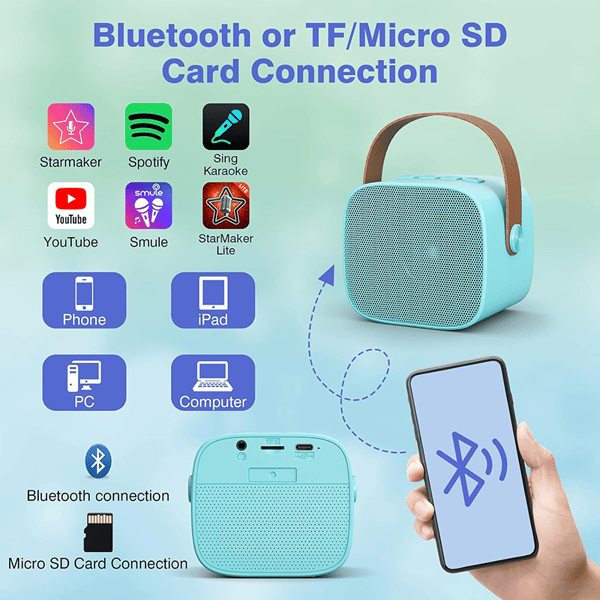 Mini Karaoke Machine for Kids and Adults, Portable Bluetooth Karaoke Speaker with 2 Wireless Microphones Blue