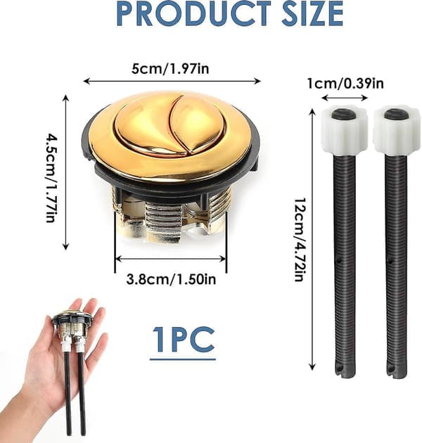 Toilet Flush Button - 38mm Universal Gold Flush Button Replacement - 2 Pack