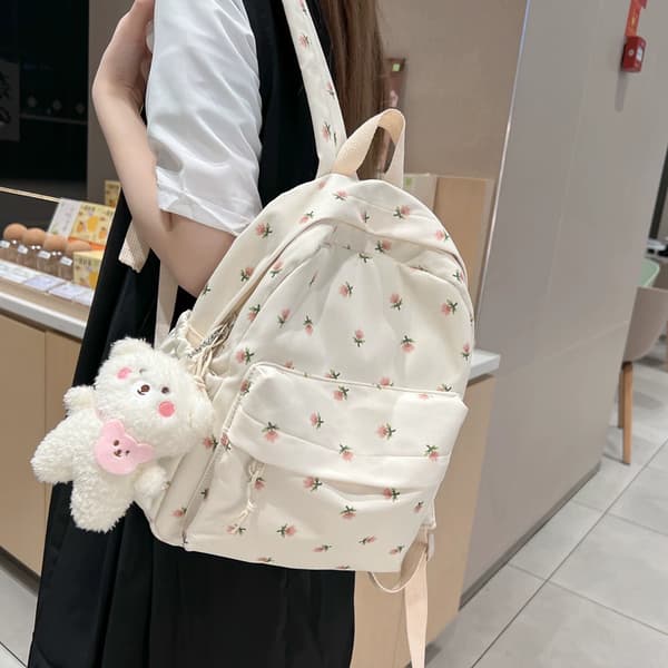 Backpack Pendant Backpack Mini Backpack Cute Backpack Japanese Bag Flower Backpack (White)