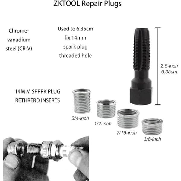5 Pcs M14 x 1.25 Spark Plug Thread Repair Kit, Cylinder Head