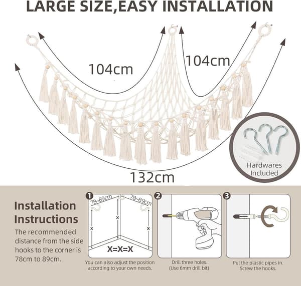 1-pack - Stuffed Animal Hammock - Wall Mounted Stuffed Animal Net (130 cm)