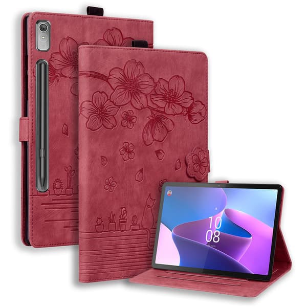 Cat Leather Case For Lenovo Tab P12 12.7in Red