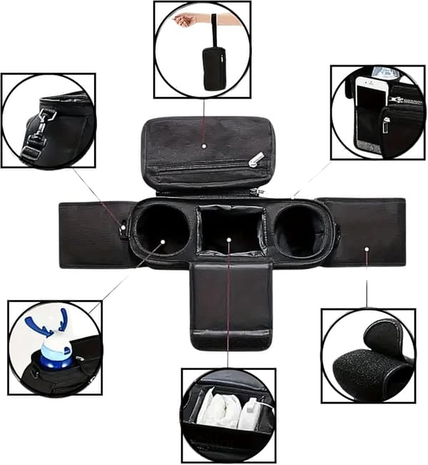 Black Stroller Organizer, Universal Stroller Bag with 2 Cup Holders, Insulated Bottle Holder, Large Pocket for Phone