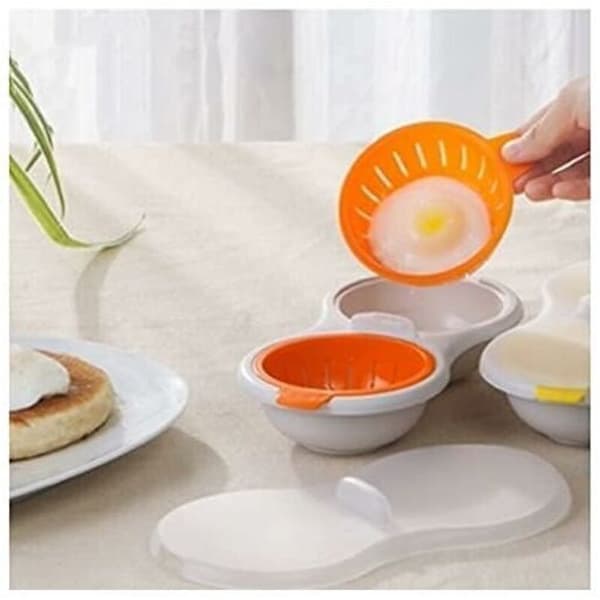 Microwave Egg Cooker, 2-Layer with Drain Baskets, Food Grade Egg Steamer Tray (Orange)