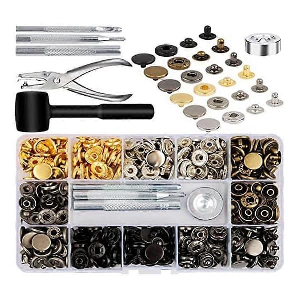 Leather Snap Fasteners Kit, 120 Sets Metal Snaps with 6 Mounting Tools, for Clothing As shown