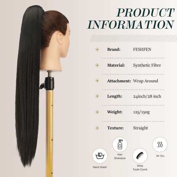 Long Ponytail Extension, Straight Synthetic Braid Hair Extension black