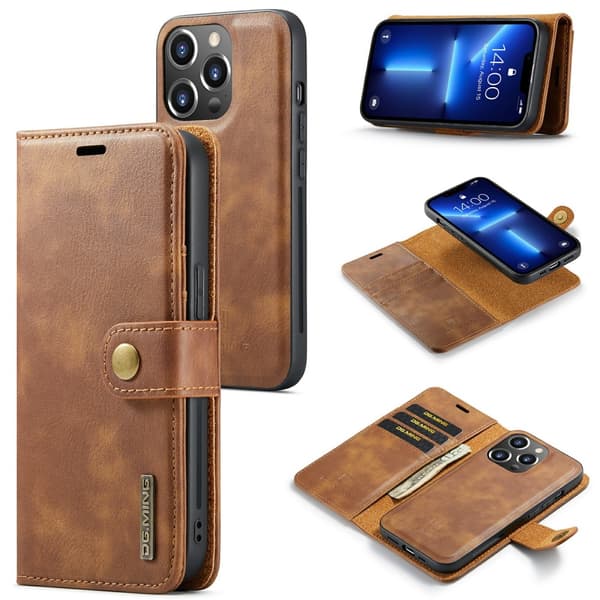 DG.MING 2-i-1 Magnetpung iPhone 15 Pro Cognac