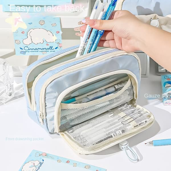 Five-layer large capacity pencil case multifunctional pencil case cute pen storage bag Black Purple