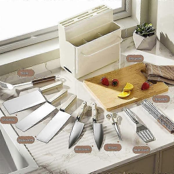 Knife Rack Kitchen Storage, Compatible with Chopsticks & Cutting Board, Drainage Shelf for Knives, Increased Capacity Organizer