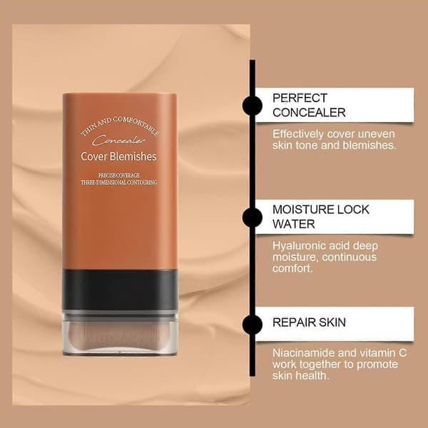Foundation Stick for Ansikt, Multifunksjonell Foundation Stick med Innebygd Foundationbørste, Lett Byggbar Medium til Full Dekning