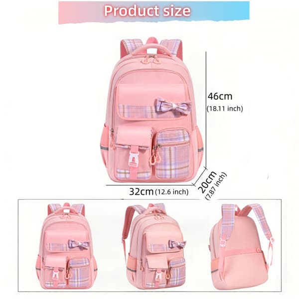 Cute Plaid Bow Backpack - A Lightweight, Casual School Bag Suitable for Primary and Middle School Students, Blue.