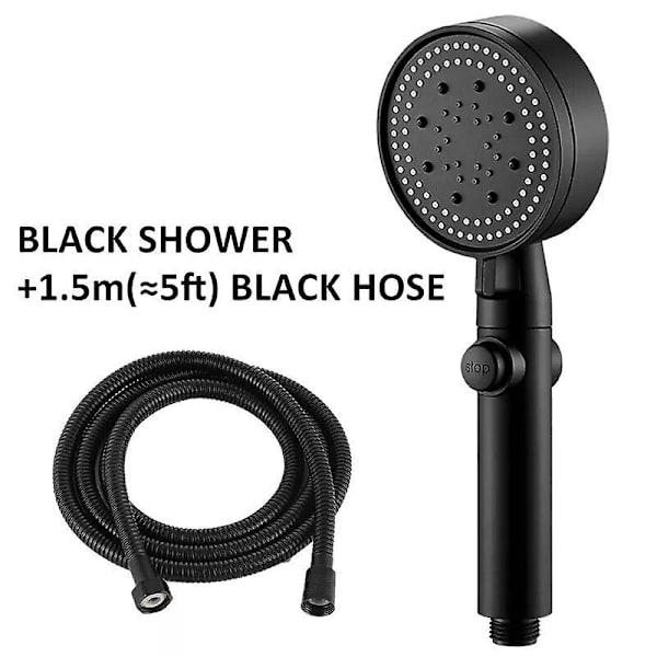 Duschhuvud med 5 lägen justerbart högtrycksvattenbesparande dusch med en knapptryckning vattenmassageduschhuvud för badrumstillbehör 1.5 hose black