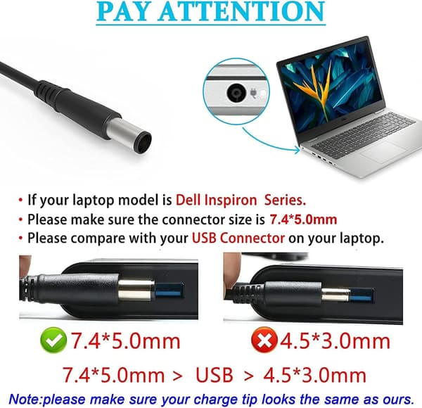 Oplader - 65W 19.5V 3.34A 7.4*5.0Mm AC Adapter til Dell E6420 E6430 E5430 E6320