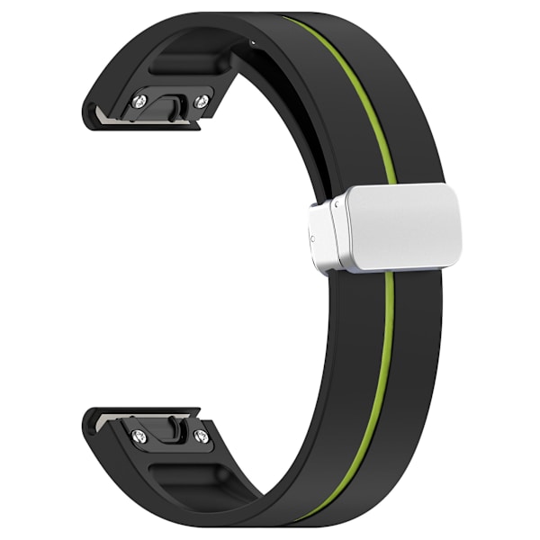 Sølvspenne Silikonbånd 26mm Rem for Garmin Tactix 7 Pro / Fenix 7x/6x/6x Pro/5x Plus Black Lime