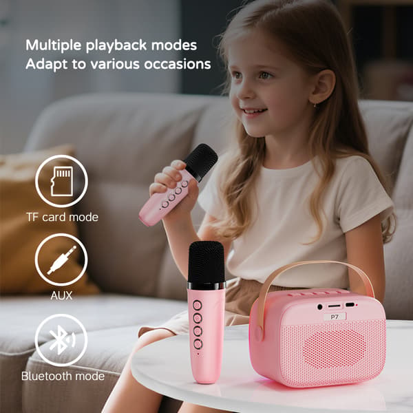 Lasten karaoke kahdella langattomalla mikrofonilla Pink