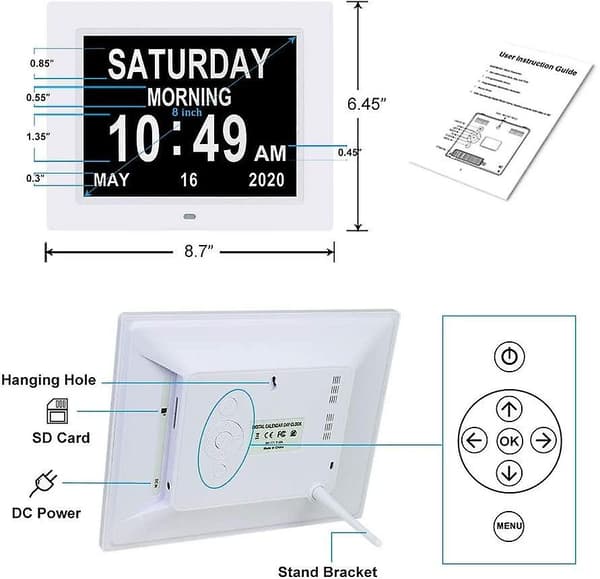 Digital Dag Alarmur Led Kalender Demens Tid White