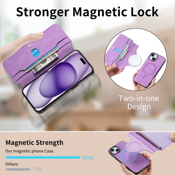 Fodral för iPhone 16 Plus Sugkopp Adsorption Flip Cover Magsafe Skyddsfodral Purple