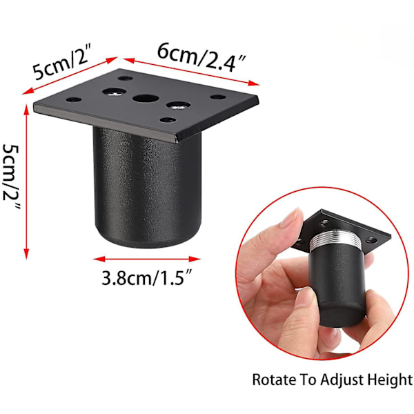 4 kpl Säädettävät huonekalujen jalat Sängyn jalat Nostavat huonekalut alumiiniseosjalka sängyn pohjalle, kaappiin, pöytään (musta, korkeus 50 mm)