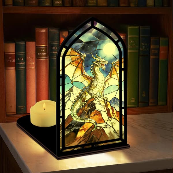 Fantasy bokkrok for bokelskere, med stearinlyslampe Dragon 1