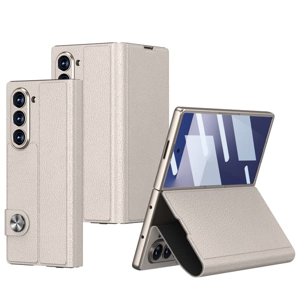 Fodral för Samsung Galaxy Z Fold7, vikbart gångjärn i läder med 2 kortplatser (Titaniumgrå)