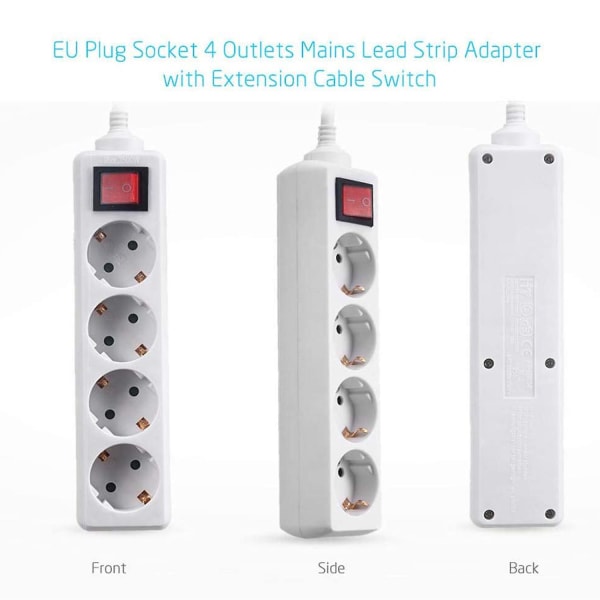 Socket Strip - Ekstra fladt stikkabelafbryder Multipelstik med børnebeskyttelse fladt stikstik Four socket 3M