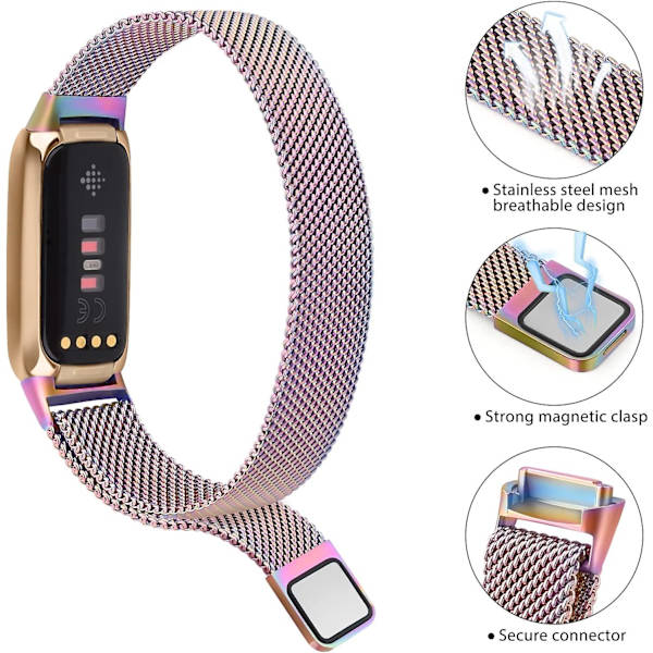 Mesh i rostfritt stål Justerbar armbandsrem för Fitbit Luxe/luxe Special Edition Fitness Tracker Damer Herr (champagne Guld) Colorful