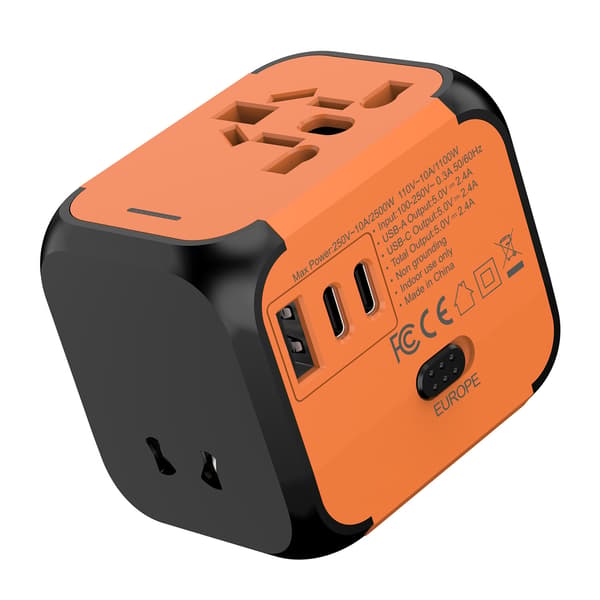 Adapter - Rese Multiplugg 220V Till 5V Usb Typ C Uttag (Orange)