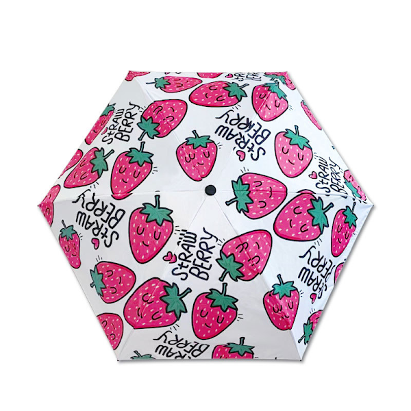 6-rib manual folding umbrella, portable and lightweight pocket umbrella with creative skull design Strawberry 6 bone