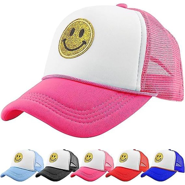 Unisex baseballkasket Smiley, gul Glitter Smiley Face Printing Broderet Truck Hat pink