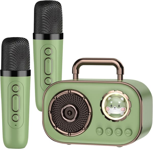 Bluetooth-kaiutin kahdella karaokemikrofonilla, perheen KTV:lle (vihreä)