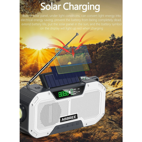 Nödradio Solar Uppladdningsbar ficklampa Kompasslarm Multifunktionell bärbar utomhushögtalare white [5000mA]