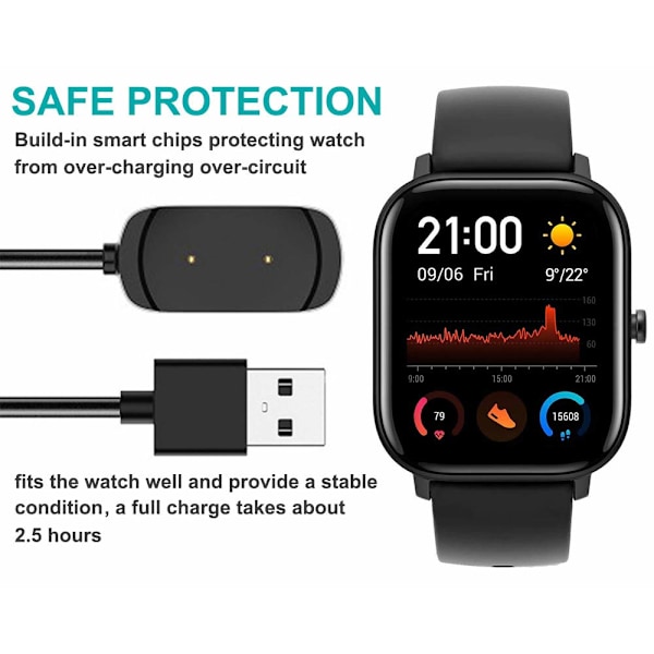 Kissmart laddningskabel för Amazfit GTS GTR T-Rex, laddningskabel med 3,3ft USB-kabel för Amazfit GTS GTR T-Rex Smart Watch [3,3ft/1m]