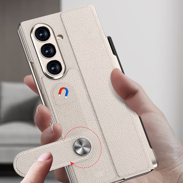 Etui til Samsung Galaxy Z Fold7, læder og glas flip med pen Marble B