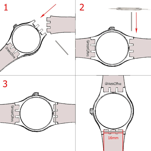 Erittäin ohut vaihto-ohut vedenpitävä silikonikuminen watch watch Swatch Skin -sarjalle (16 mm