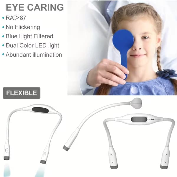 LED-leselys - Hals, USB oppladbart 3 fargetemperaturer, bøyelig arm (hvit)