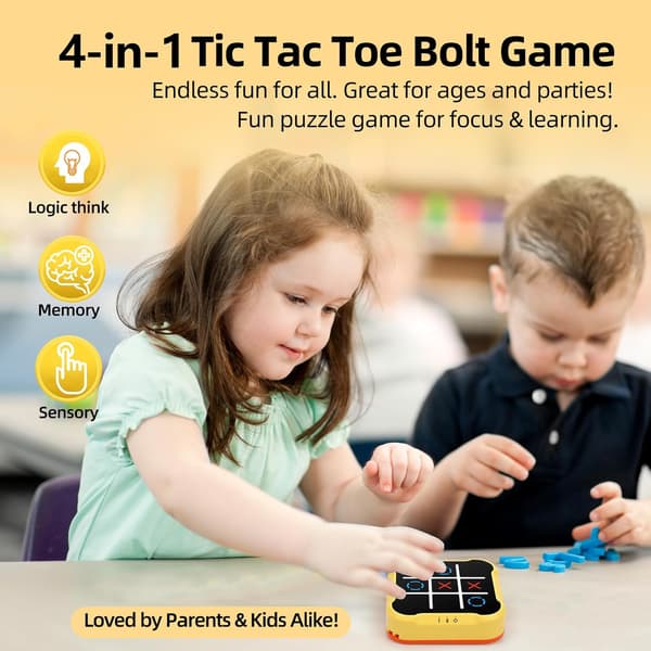 Tic Tac Toe-spill for barn: 4-i-1 bærbart sensorisk puslespill (gul) Yellow