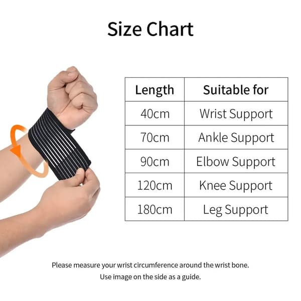 Elastiskt knäskydd kompressionsbandage stöd, 120cm x 7.5cm (vit)
