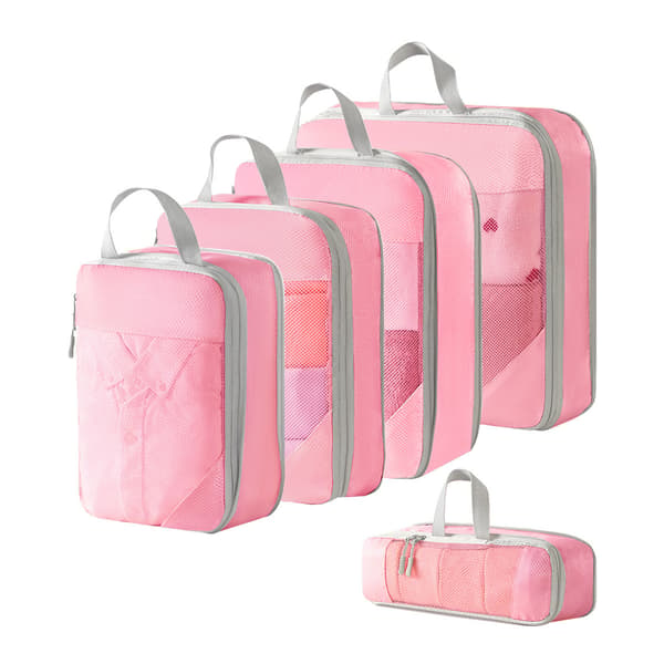 Kuffert Organizer Taskesæt, Komprimeret Mesh 5 Pak (Pink)