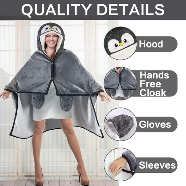 Tæppe Bærbart Hætteklædt Flanel Kast Kappe Dark Gray 152cm*125cm