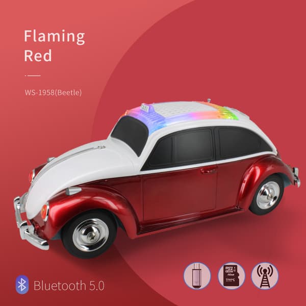 Bluetooth-høyttaler Ws-1958 Beetle Bluetooth-høyttaler med LED-lys, beste surroundlyd (rød)