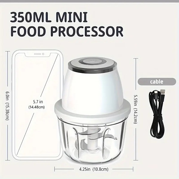 350ml Mini USB Trådlös Handhållen Vitlökshackare För Grönsaker & Kött