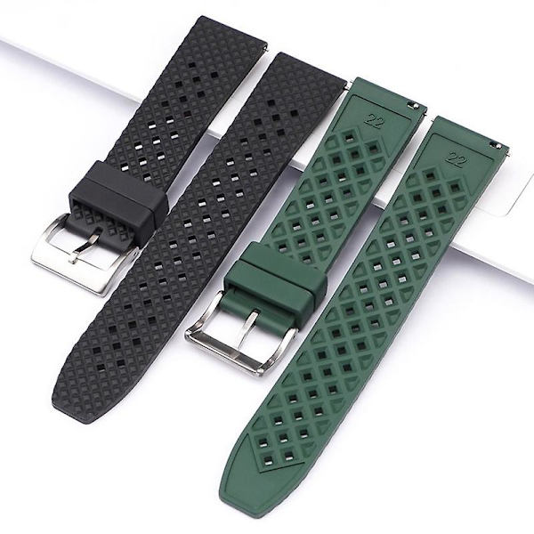 För Huawei Watch GT 3 42mm/ GT 3 Pro 43mm klockarmband 20mm fluorogummiarmband Dark Green Silver Buckle