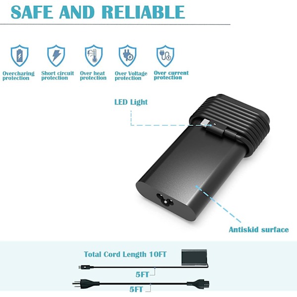 130 W USB C -laturi Dell Xps:lle 15 9500 17 9700 9575 Latitude 7410 7310 7210 Tyyppi kannettavan tietokoneen power