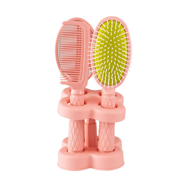4-delt luftmassagebørste med base og spejl (pink)
