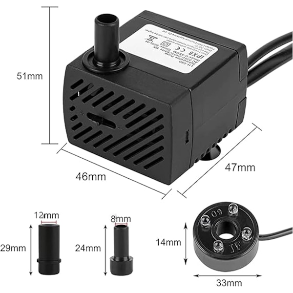 Mini Vesipumppu 4 Ledillä Ja Imu Kupilla 180L/H 3W 220V