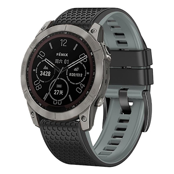 Dot Texture Silikonrem for Garmin Tactix 7 Pro / Fenix 7x / 6x Pro / 5x Plus, 26mm Dual-color klokkestropp Black Grey