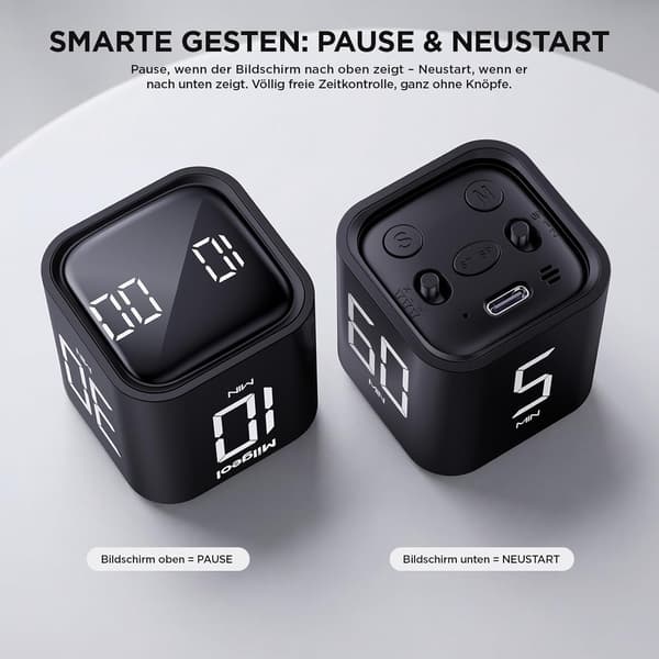 Kube Pomodoro-timer med 5/10/30/60 minutters forhåndsinnstillinger og tilpasset nedtelling White