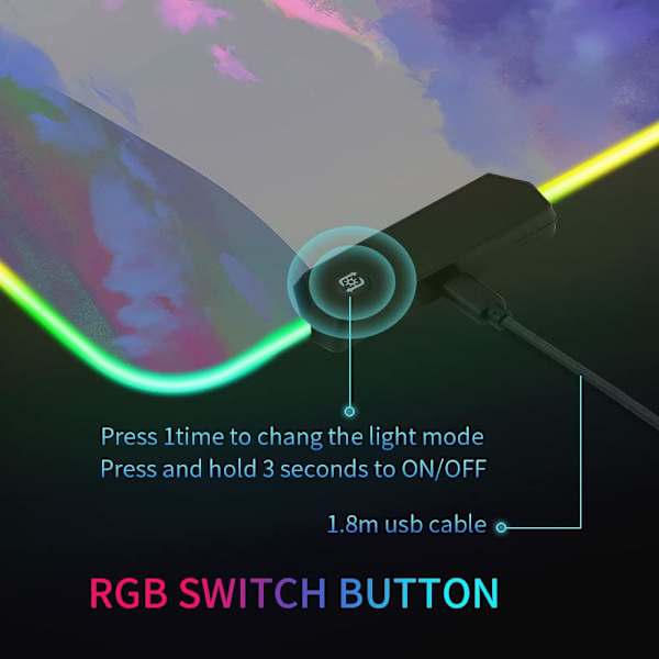RGB Gaming Musemåtte, med skridsikker gummibase til personlig gamer (400 x 800 x 4 mm)